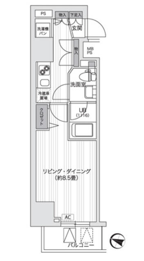 Primal Gotanda　705号室　間取り