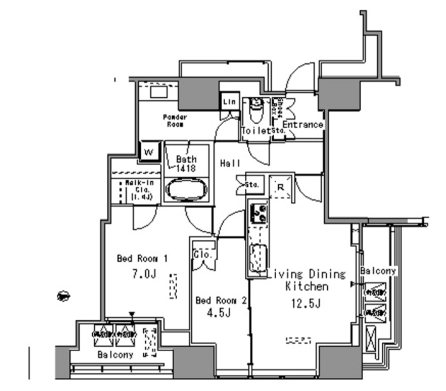 ホワイトタワー浜松町（Ｗｈｉｔｅ　Ｔｏｗｅｒ　Ｈａｍａｍａｔｓｕｃｈｏ）　2407号室　間取り