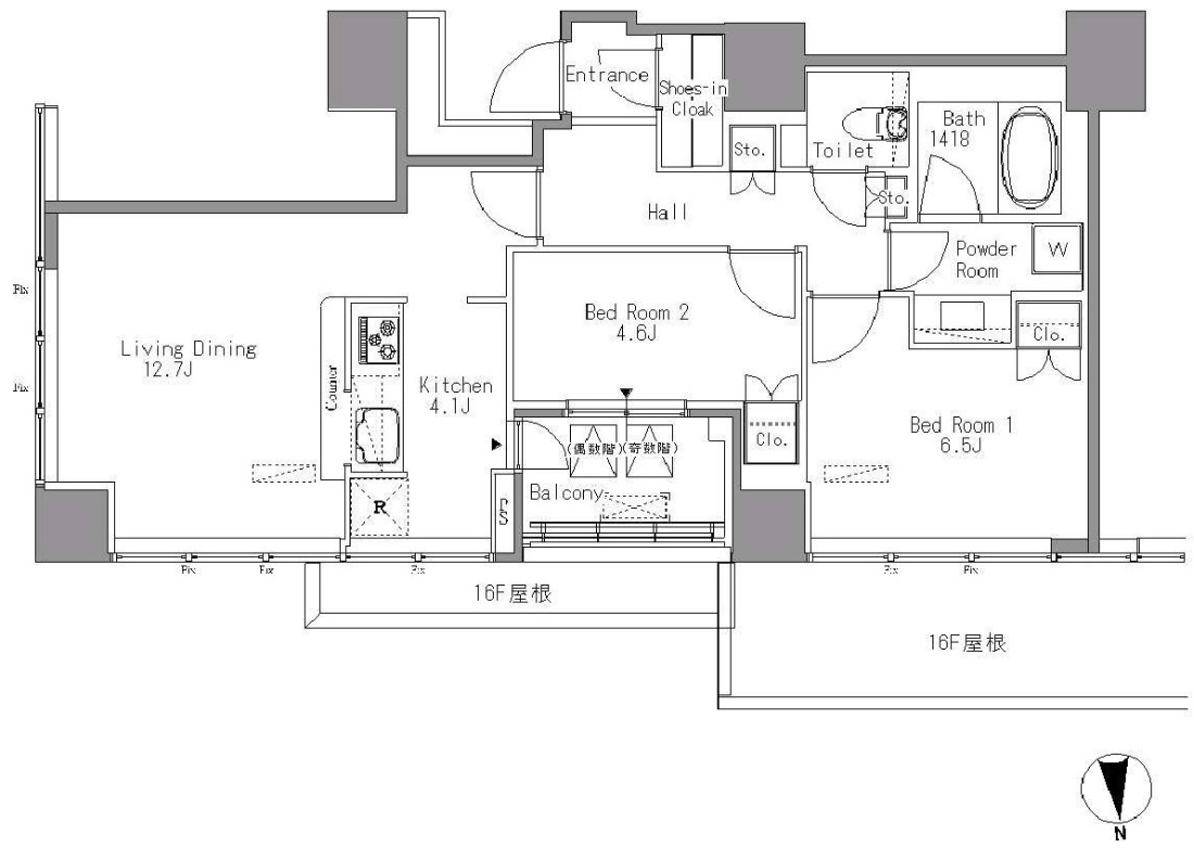 ホワイトタワー浜松町（Ｗｈｉｔｅ　Ｔｏｗｅｒ　Ｈａｍａｍａｔｓｕｃｈｏ）　1810号室　間取り