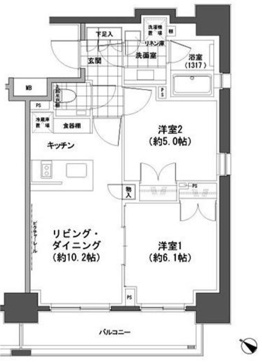 パークハビオ人形町　1008号室　間取り