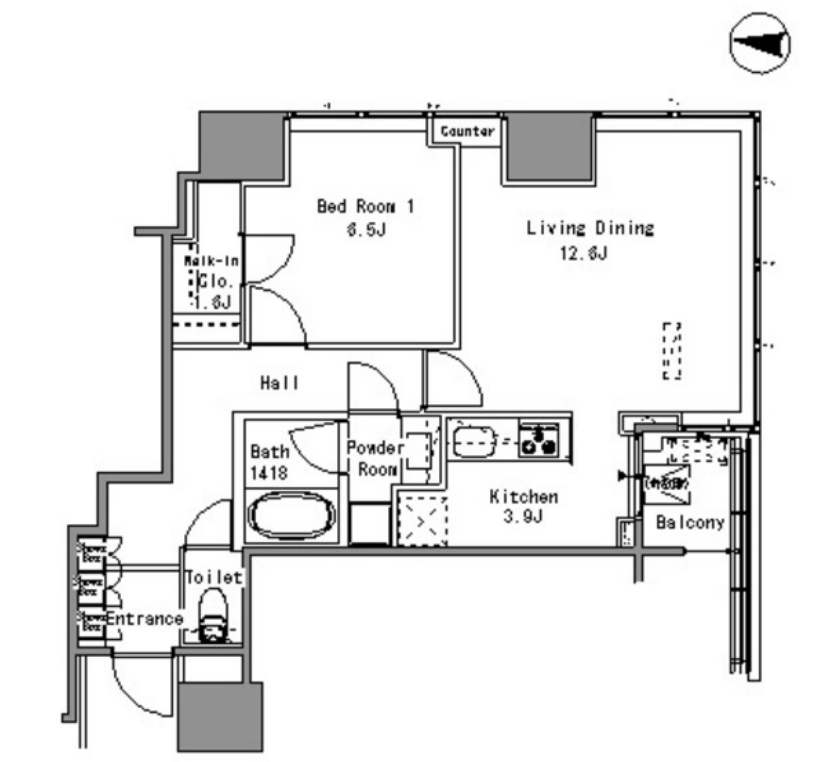 ホワイトタワー浜松町（Ｗｈｉｔｅ　Ｔｏｗｅｒ　Ｈａｍａｍａｔｓｕｃｈｏ）　809号室　間取り