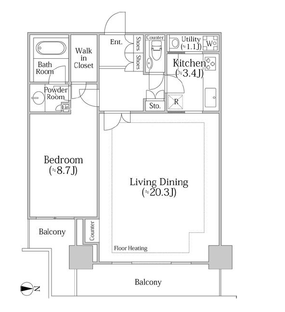 河田町ガーデン　クラブフロア　3502号室　間取り