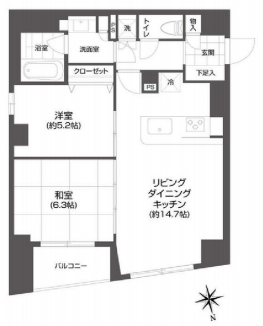 グランパセオ市谷甲良町　1302号室　間取り