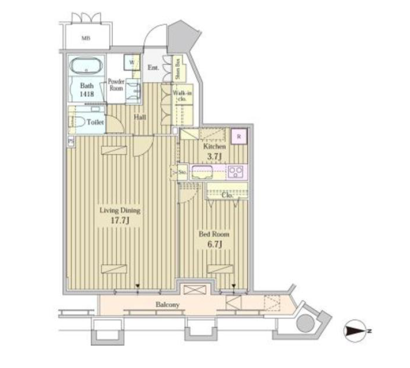 モメント汐留　1808号室　間取り