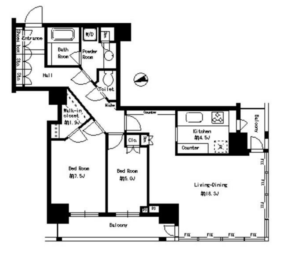 パークタワー芝浦ベイワード アーバンウイング　1005号室　間取り
