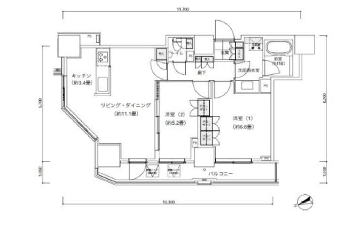 パークキューブ愛宕山タワー　401号室　間取り
