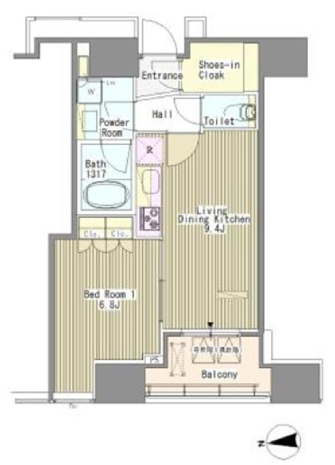 ホワイトタワー浜松町（Ｗｈｉｔｅ　Ｔｏｗｅｒ　Ｈａｍａｍａｔｓｕｃｈｏ）　1703号室　間取り