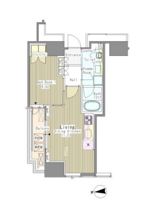 ホワイトタワー浜松町（Ｗｈｉｔｅ　Ｔｏｗｅｒ　Ｈａｍａｍａｔｓｕｃｈｏ）　1602号室　間取り