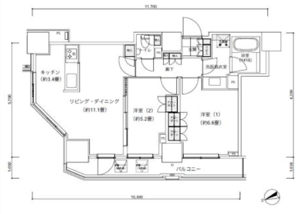 パークキューブ愛宕山タワー　2101号室　間取り