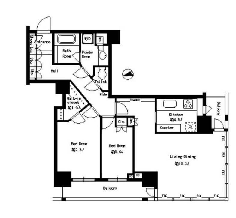 パークタワー芝浦ベイワード アーバンウイング　1305号室　間取り