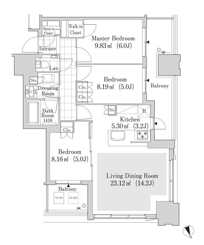 大崎ガーデンレジデンス　814号室　間取り