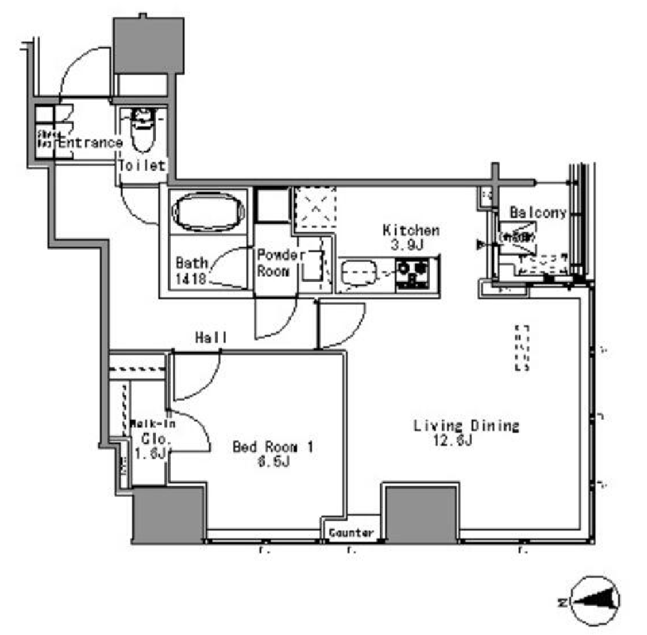 ホワイトタワー浜松町（Ｗｈｉｔｅ　Ｔｏｗｅｒ　Ｈａｍａｍａｔｓｕｃｈｏ）　504号室　間取り