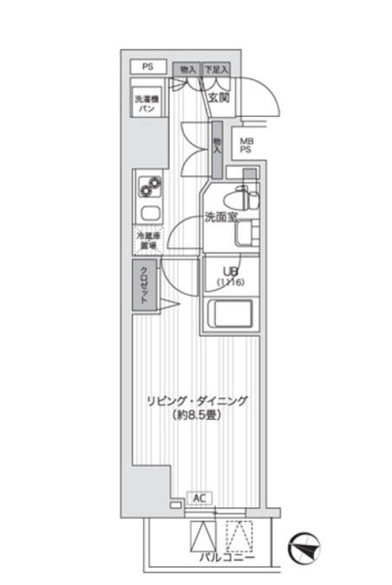 Primal Gotanda　205号室　間取り