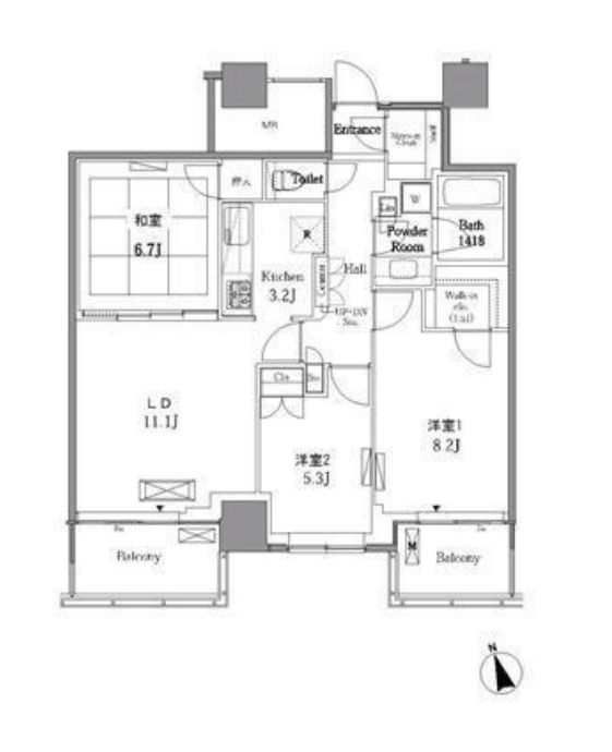 レジディアタワー目黒不動前　1910号室　間取り