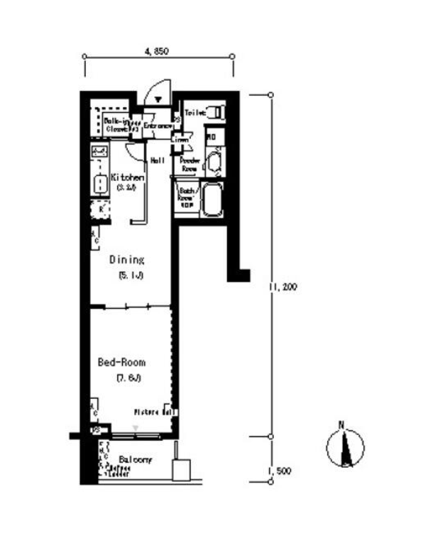 フロンティアレジデンス南麻布(旧：ルフォンプログレ南麻布)　705号室　間取り