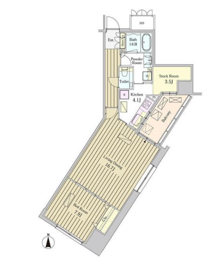 モメント汐留　1603号室　間取り