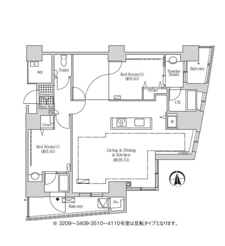 アクティ汐留　3409号室　間取り