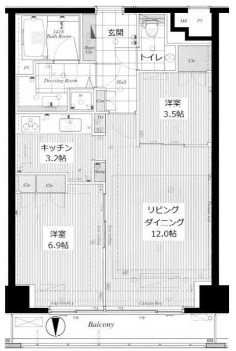 コンパートメント東京中央　1109号室　間取り