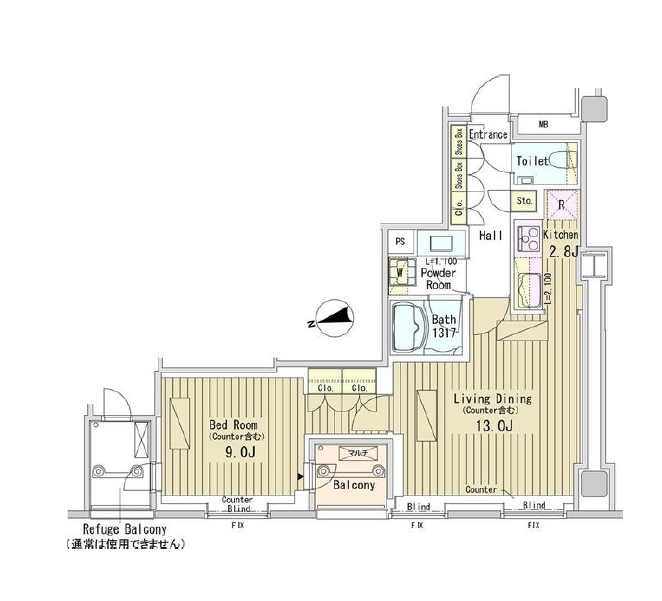 パークアクシス御成門　1408号室　間取り