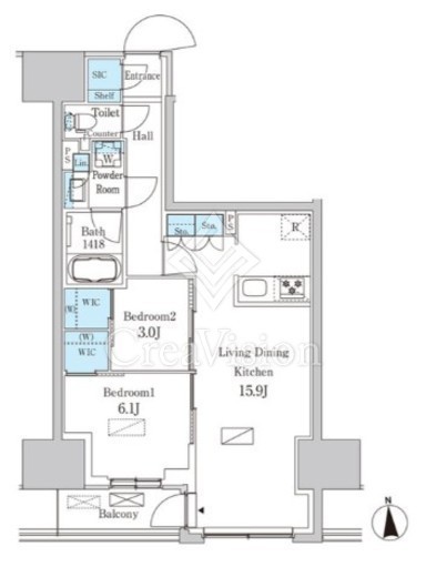 パークアクシス品川天王洲アイル　1108号室　間取り