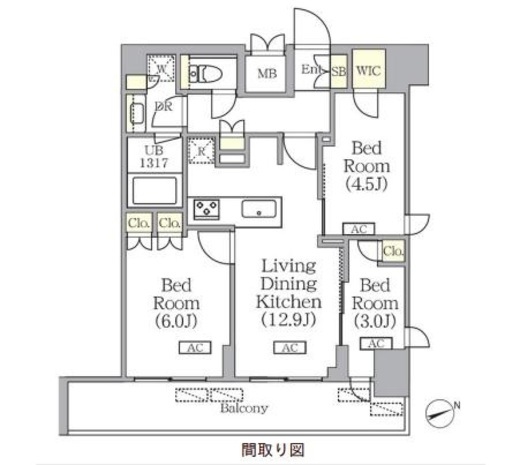 プライムガーデン銀座八丁堀　1102号室　間取り