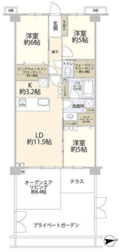 ヴェレーナグラン茅ヶ崎東海岸　1F1号室　間取り