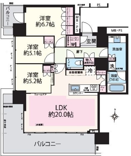 THE TOWER湘南辻堂　1903号室　間取り