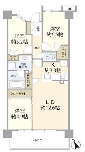プラウド日吉　6F1号室　間取り
