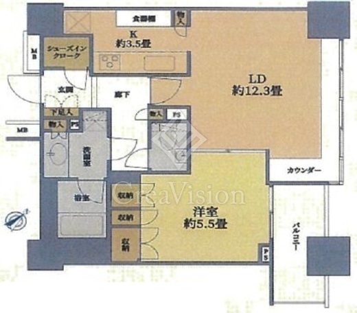 プライマリーナ山下公園グレーシアタワー　1309号室　間取り