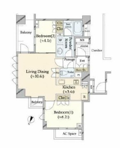 横濱紅葉坂レジデンス　2-1008号室　間取り