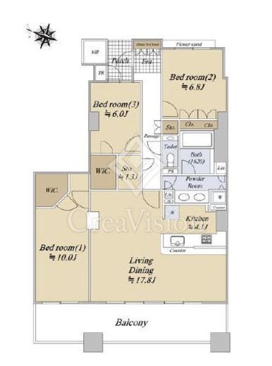 ヨコハマタワーリングスクエア　25F1号室　間取り
