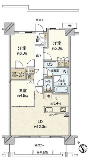 オーベルグランディオ横浜鶴見ブリーズテラス　206号室　間取り