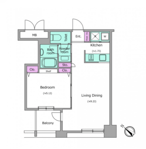 レジディア横濱馬車道　703号室　間取り