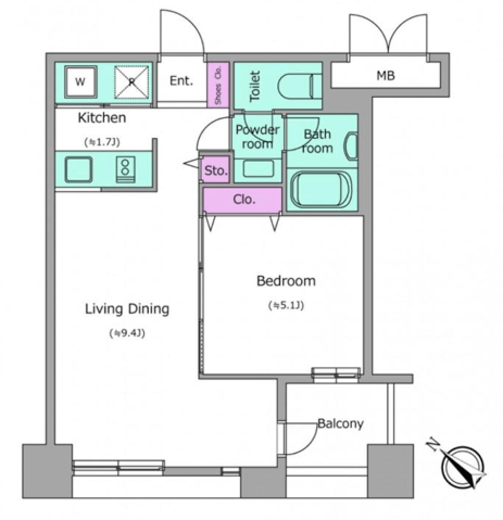 レジディア横濱馬車道　705号室　間取り