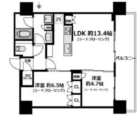 ＴＨＥ　ＹＯＫＯＨＡＭＡ　ＦＲＯＮＴ　ＴＯＷＥＲ　2606号室　間取り
