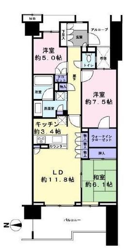 グランドメゾン東戸塚　2-10F1号室　間取り