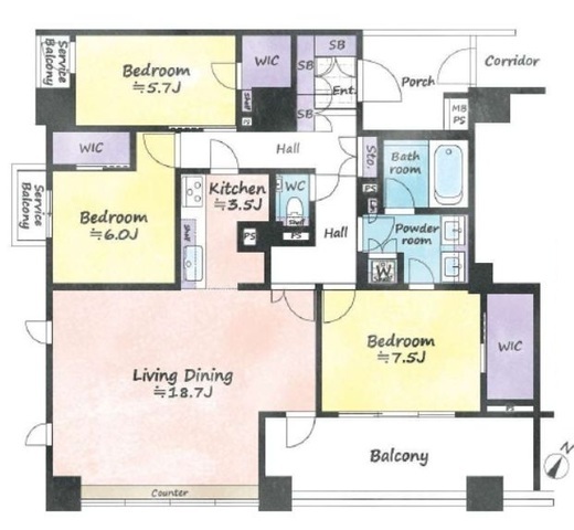 クリオレジダンス横濱ザ・マークス　1103号室　間取り