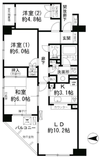 港北ニュータウンセンター南パーク・ホームズ　402号室　間取り