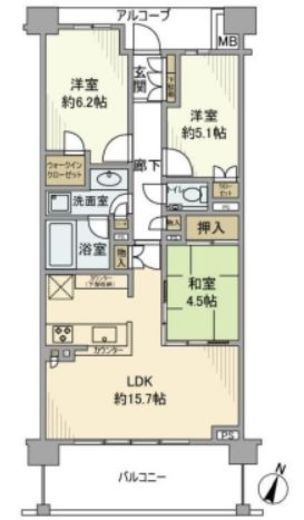 ザ・パークハウス市ヶ尾ウエスト　3F1号室　間取り