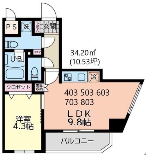 イーストサイド　703号室　間取り