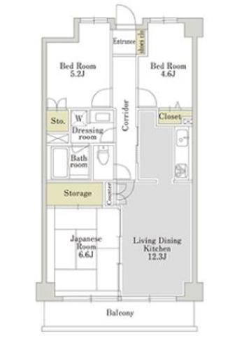 アーバンパーク三ツ池公園　E-502号室　間取り