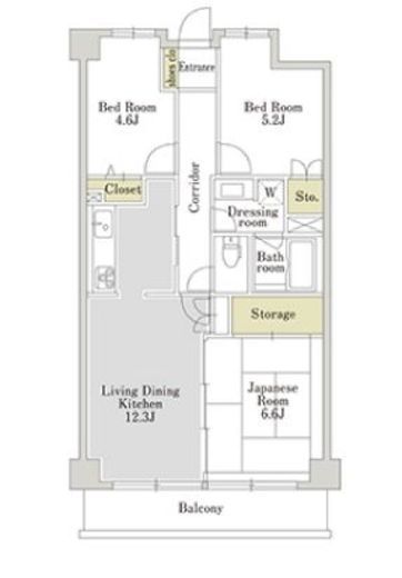 アーバンパーク三ツ池公園　E-308号室　間取り