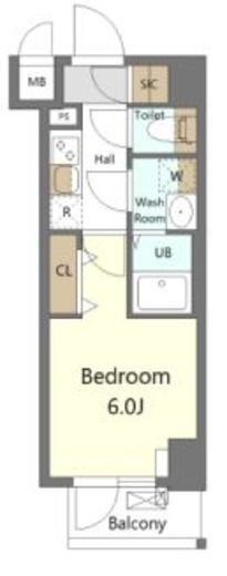 S-RESIDENCE横濱吉野町burgeon (エスレジデンス横濱吉野町バージョン)　202号室　間取り