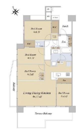 パークスクエア綱島　3F1号室　間取り