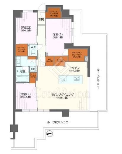 ヴェレーナグラン横浜野毛山公園　6F1号室　間取り