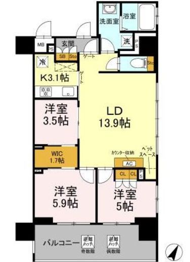 リーラ横浜川和町　704号室　間取り