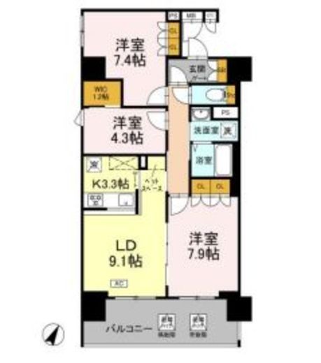 リーラ横浜川和町　1001号室　間取り