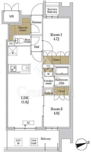 RJRプレシア川口　1011号室　間取り