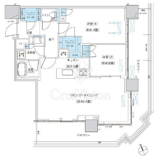 パークシティ柏の葉キャンパス　ザ・ゲートタワー　ウエスト　2211号室　間取り