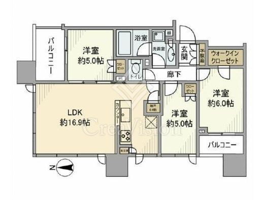シティタワー武蔵小杉　7F1号室　間取り